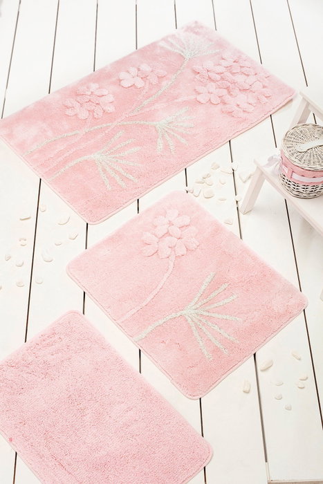 Mijölnir Orkide - Powder Juego de alfombras de baño de 3 piezas Mijölnir Orkide - Powder Juego de alfombras de baño de 3 piezas
